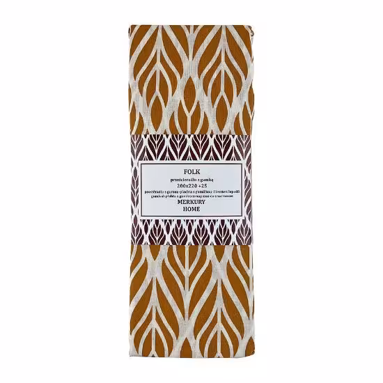Obrazek Prześcieradło z gumką Folk bawełna ecru/musztardowy 220x200 + 25 Merkury Home