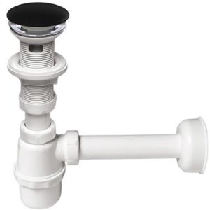 Obrazek Syfon umywalkowy butelkowy klik-klak ceramiczny czarny z przelewem