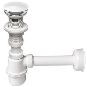 Obrazek Syfon umywalkowy butelkowy klik-klak ceramiczny biały z przelewem