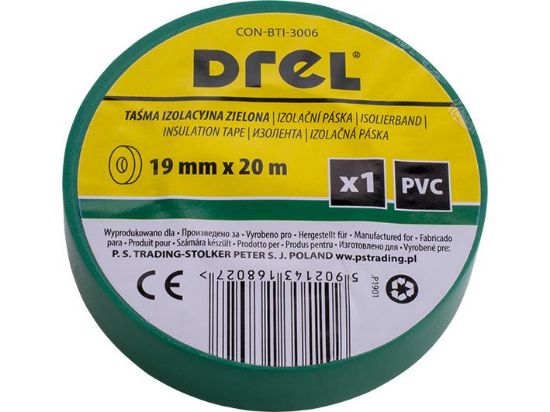 Obrazek Drel Taśma Izolacyjna PVC Zielona 19mmx0,18mmx20m 