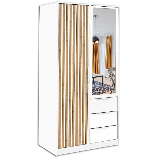 Obrazek Szafa Bali D2 Lux biały/wotan/lustro