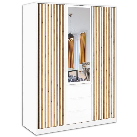 Obrazek Szafa Bali D3 Lux biały/wotan/lustro