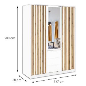 Obrazek Szafa Bali D3 Lux biały/wotan/lustro