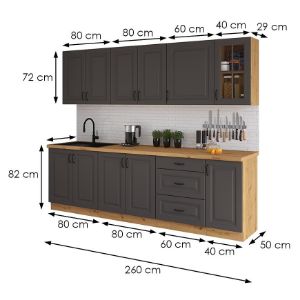 Obrazek Kuchnia Stilo grafit mat/artisan 260 bez blatu