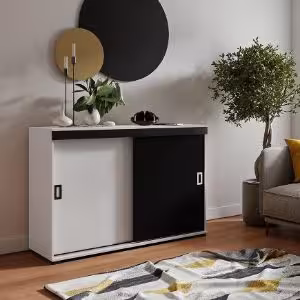 Obrazek Komoda Retro 120 Biały/Czarny + Uchwyty Biały I Czarny