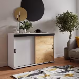 Obrazek Komoda Retro 120 Biały/Craft +Czarne Uchwyty