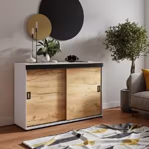 Obrazek Komoda Retro 120 Biały/Craft + Czarne Uchwyty