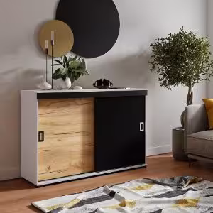 Obrazek Komoda Retro 120 Biały/Craft/Czarny + Uchwyty Biały I Czarny