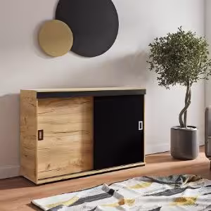 Obrazek Komoda Retro 120 Craft/Czarny + Uchwyty Biały I Czarny