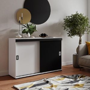 Obrazek Komoda Retro 140 Biały/Czarny + Uchwyty Biały I Czarny