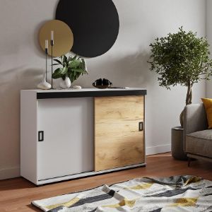 Obrazek Komoda Retro 140 Biały/Craft +Czarne Uchwyty