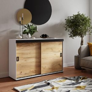 Obrazek Komoda Retro 140 Biały/Craft + Czarne Uchwyty