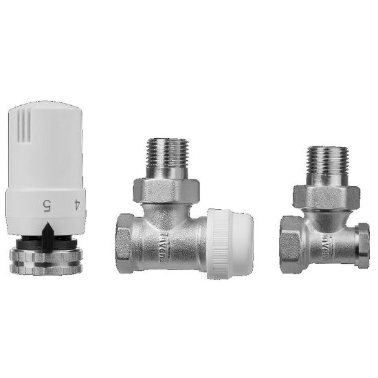 Obrazek Komplet termostatyczny kątowy biały/nikiel 