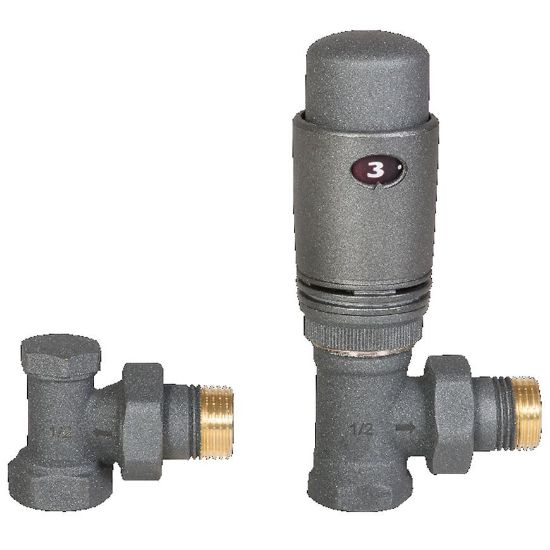 Obrazek Komplet termostatyczny kątowy grafit 