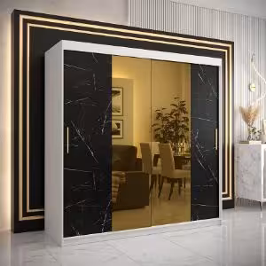 Obrazek Szafa Platinum T1 200 biały marmur/czarny 