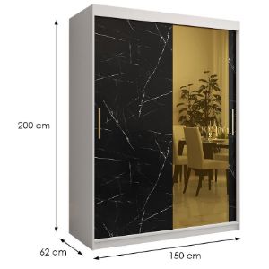Obrazek Szafa Platinum T2 150 biały marmur/czarny 