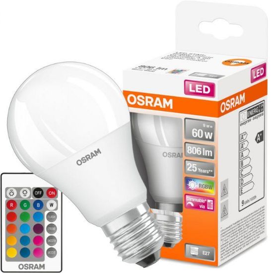 Obrazek Żarówka LED OSRAM A60 E27 9,7W RGB+PILOT