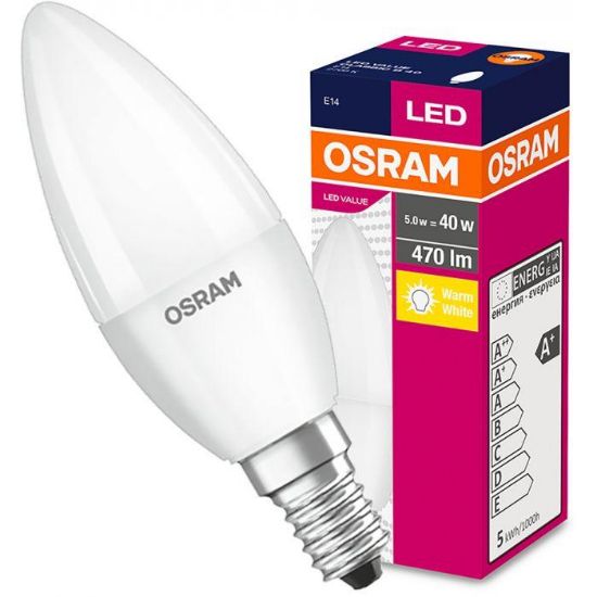 Obrazek Żarówka OSRAM LED FR świeca E14 4,9W 40W 470LM 827
