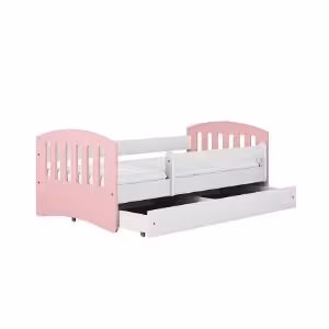 Obrazek Łóżko dziecięce Classic 1 z materacem i szufladą Pudrowy Róż 80x160