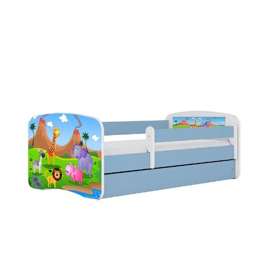 Obrazek Łóżko dziecięce z materacem i szufladą Babydreams Niebieski 80x160 Safari