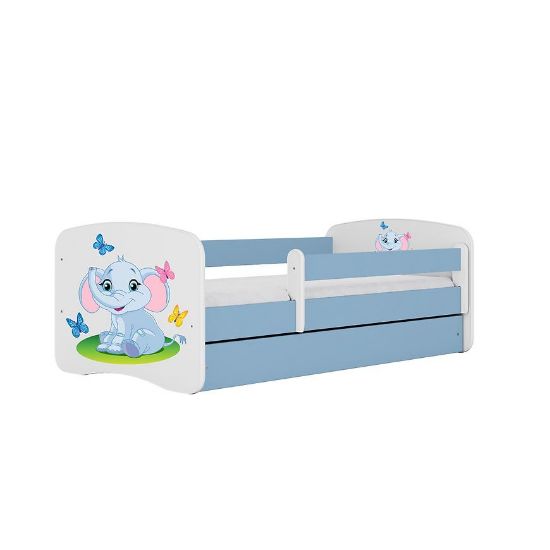 Obrazek Łóżko dziecięce z materacem i szufladą Babydreams Niebieski 80x160 Słonik