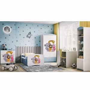 Obrazek Łóżko dziecięce z materacem i szufladą Babydreams Niebieski 80x160 Zoo
