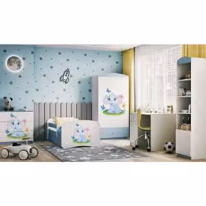 Obrazek Łóżko dziecięce z materacem i szufladą Babydreams Niebieski 80x180 Słonik
