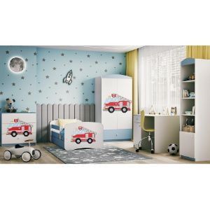 Obrazek Łóżko dziecięce z materacem i szufladą Babydreams Niebieski 80x180 Straż Pożarna