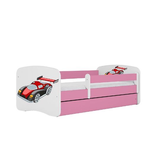 Obrazek Łóżko dziecięce z materacem i szufladą Babydreams Różowe 70x140 Auto