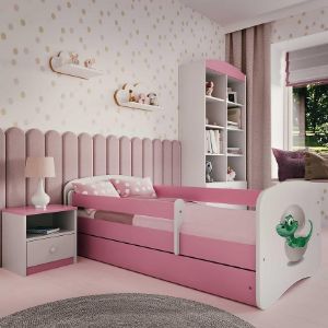 Obrazek Łóżko dziecięce z materacem i szufladą Babydreams Różowe 70x140 Dino