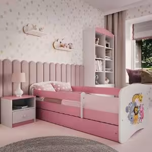 Obrazek Łóżko dziecięce z materacem i szufladą Babydreams Różowe 70x140 Zoo