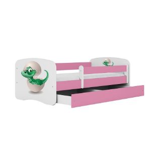 Obrazek Łóżko dziecięce z materacem i szufladą Babydreams Różowe 80x160 Dino