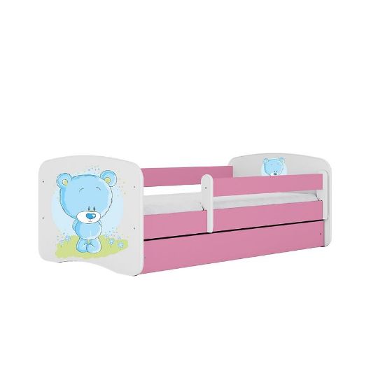 Obrazek Łóżko dziecięce z materacem i szufladą Babydreams Różowe 80x160 Miś Niebieski