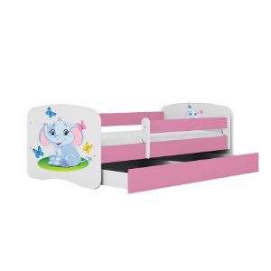 Obrazek Łóżko dziecięce z materacem i szufladą Babydreams Różowe 80x160 Słonik