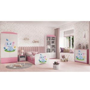 Obrazek Łóżko dziecięce z materacem i szufladą Babydreams Różowe 80x160 Słonik