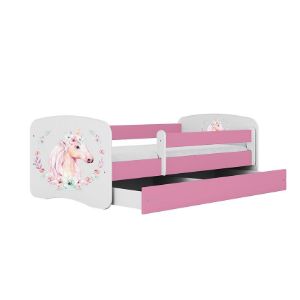 Obrazek Łóżko dziecięce z materacem i szufladą Babydreams Różowe 80x180 Konik