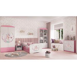 Obrazek Łóżko dziecięce z materacem i szufladą Babydreams Różowe 80x180 Konik
