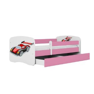 Obrazek Łóżko dziecięce z materacem i szufladą Babydreams Różowe 80x180 Auto