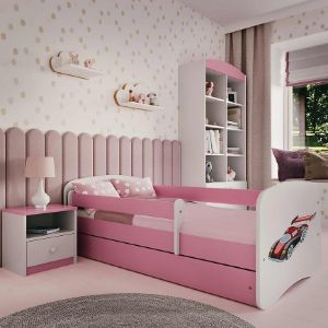 Obrazek Łóżko dziecięce z materacem i szufladą Babydreams Różowe 80x180 Auto