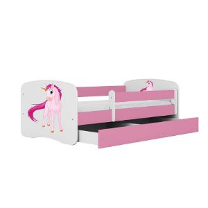 Obrazek Łóżko dziecięce z materacem i szufladą Babydreams Różowe 80x180 Jednorożec