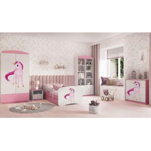 Obrazek Łóżko dziecięce z materacem i szufladą Babydreams Różowe 80x180 Jednorożec