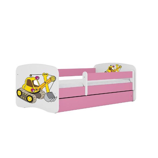 Obrazek Łóżko dziecięce z materacem i szufladą Babydreams Różowe 80x180 Koparka