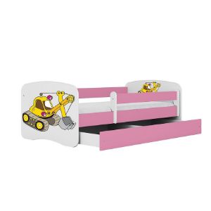 Obrazek Łóżko dziecięce z materacem i szufladą Babydreams Różowe 80x180 Koparka