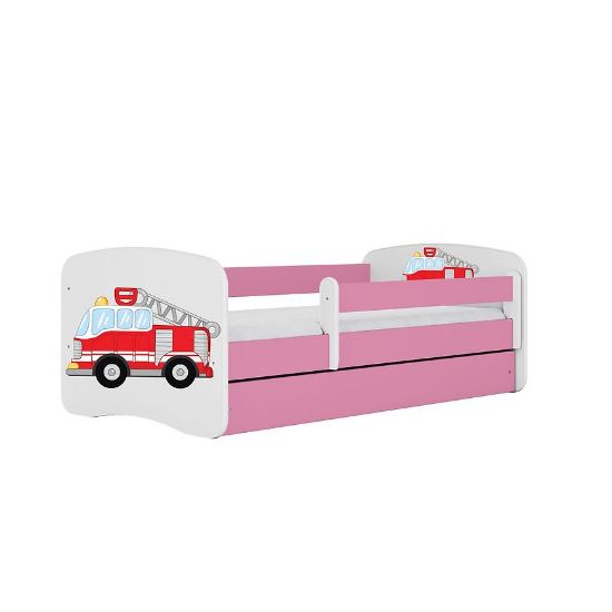 Obrazek Łóżko dziecięce z materacem i szufladą Babydreams Różowe 80x180 Straż Pożarna