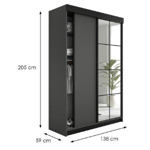 Obrazek Szafa Lamaro 138 grafit antracyt + czarne wstawki