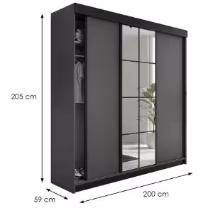 Obrazek Szafa Lamaro 200 grafit antracyt + czarne wstawki