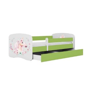 Obrazek Łóżko dziecięce z materacem i szufladą Babydreams Zielone 70x140 Konik