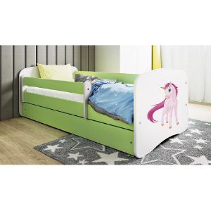 Obrazek Łóżko dziecięce z materacem i szufladą Babydreams Zielone 70x140 Jednorożec