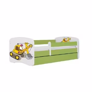 Obrazek Łóżko dziecięce z materacem i szufladą Babydreams Zielone 70x140 Koparka