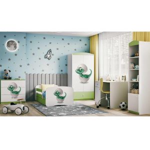 Obrazek Łóżko dziecięce z materacem i szufladą Babydreams Zielone 70x140 Dino